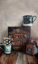 painting of coffee bag and cup
