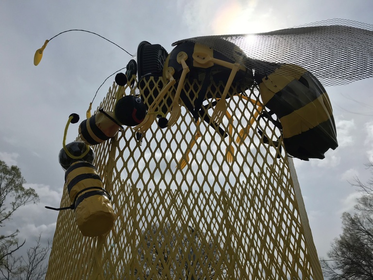 Queen bee at top of art installation, the Bee Project