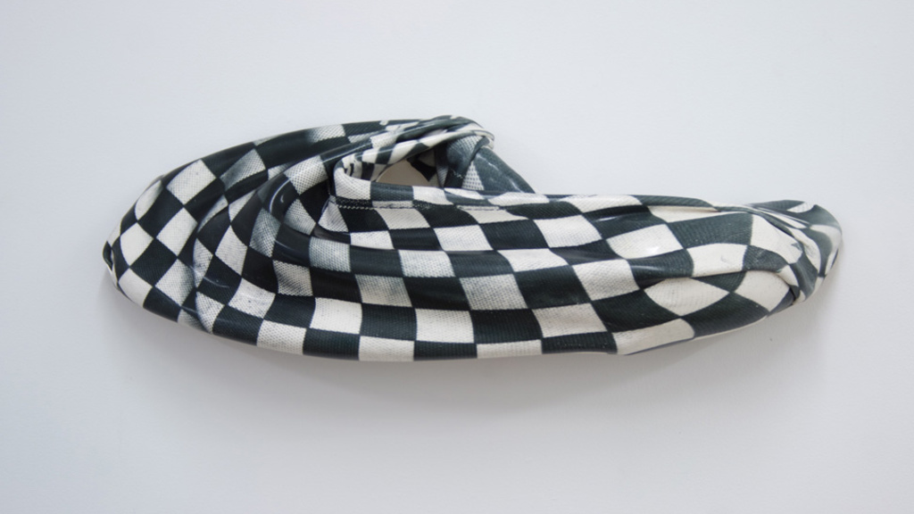black and white checkered latex sculpture